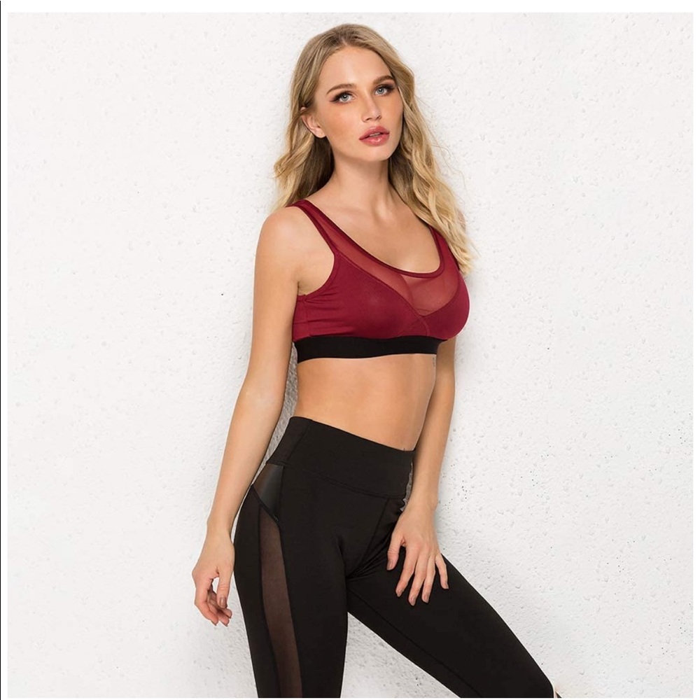 Red Mesh See Through Full Coverage Sports Bra Vcut - Picture 11 of 12